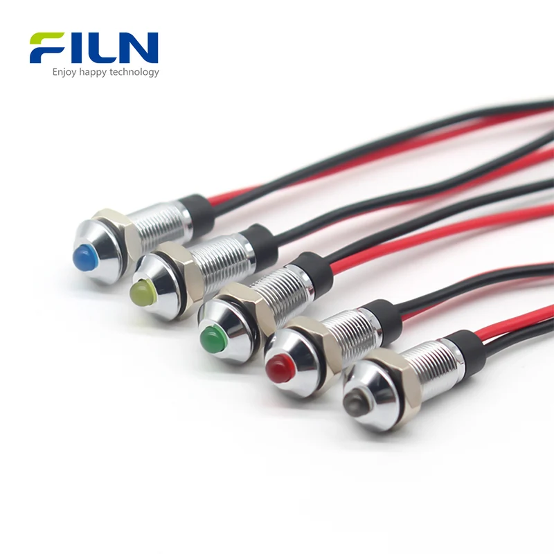 6MM LED Pilot Light Mini Metal High Head Pre-wired IP65 Signal Lamp