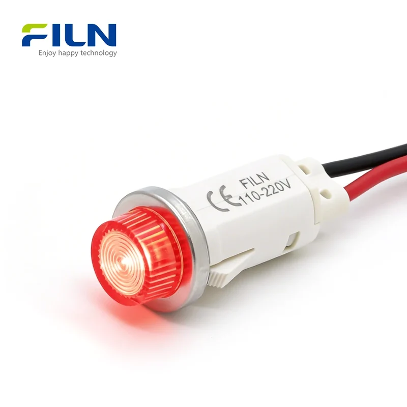 Plastic Pilot LED Lights 12.5mm 6V-220V PA66 Wire Lead Snap-in for FILN
