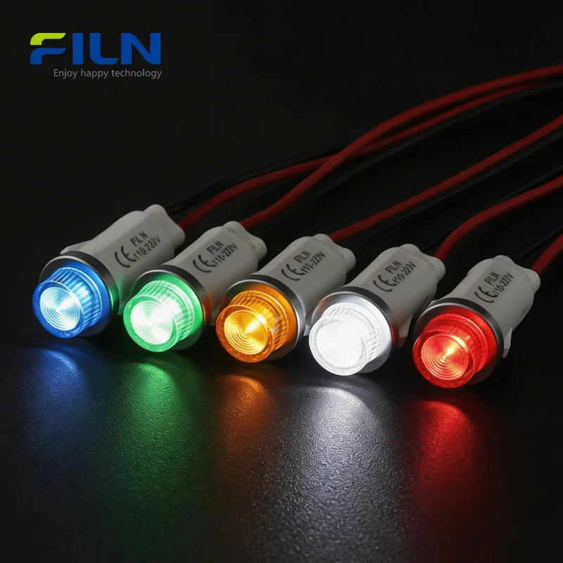 Plastic Pilot LED Lights 12.5mm 6V-220V PA66 Wire Lead Snap-in for FILN