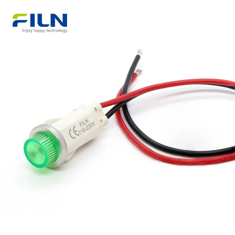 Plastic Pilot LED Lights 12.5mm 6V-220V PA66 Wire Lead Snap-in for FILN