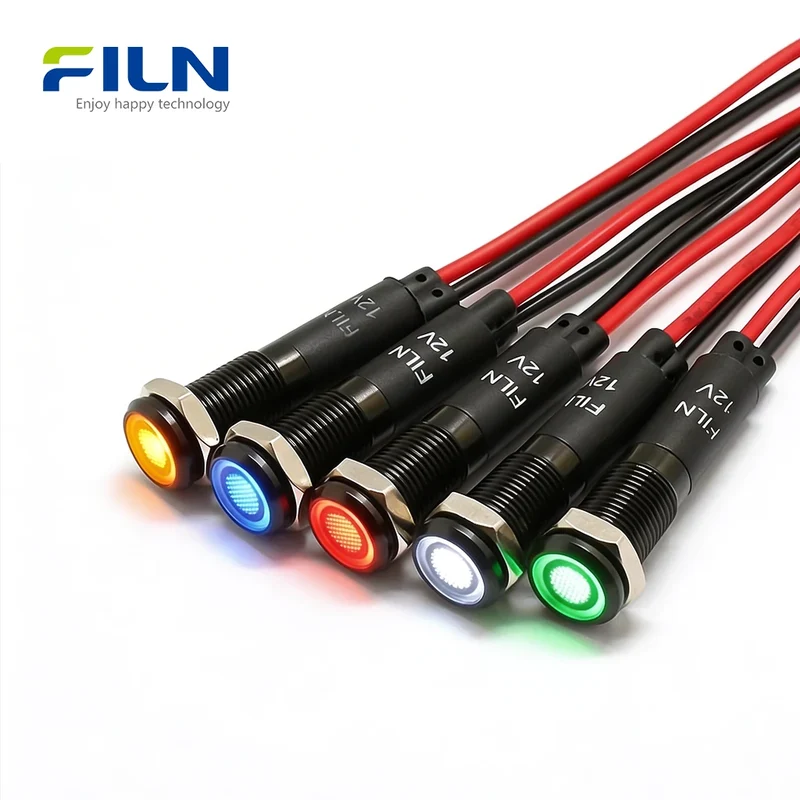 8mm LED Indicator Light 3V-220V Pre-wired for Panel Signal DIY Indicator Lamp FILN