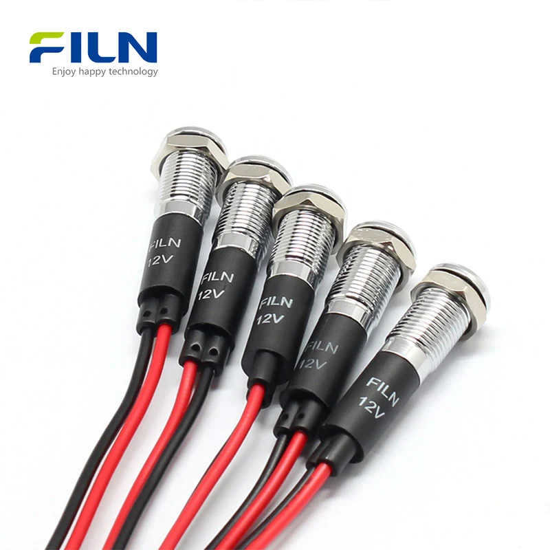 8mm LED Indicator Light 3V-220V Pre-wired for Panel Signal DIY Indicator Lamp FILN