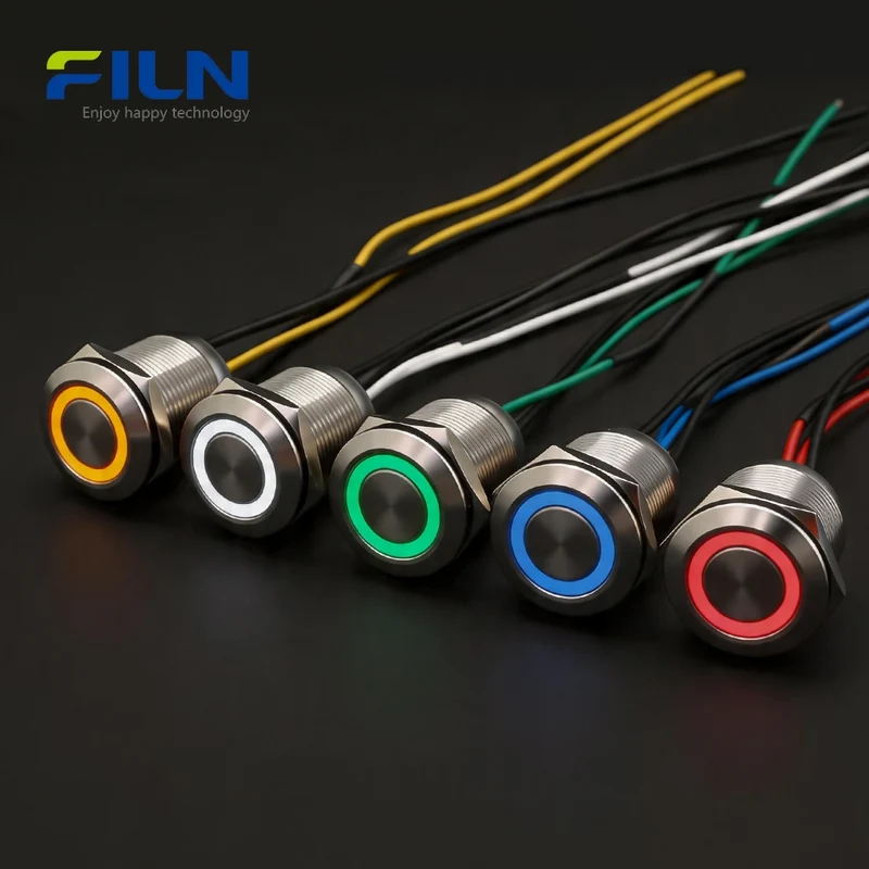 Latching Push Button Switch 20A High Current Stainless Steel 4-Pin Wire Lead for Industrial Control FILN