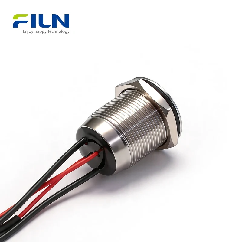 Latching Push Button Switch 20A High Current Stainless Steel 4-Pin Wire Lead for Industrial Control FILN