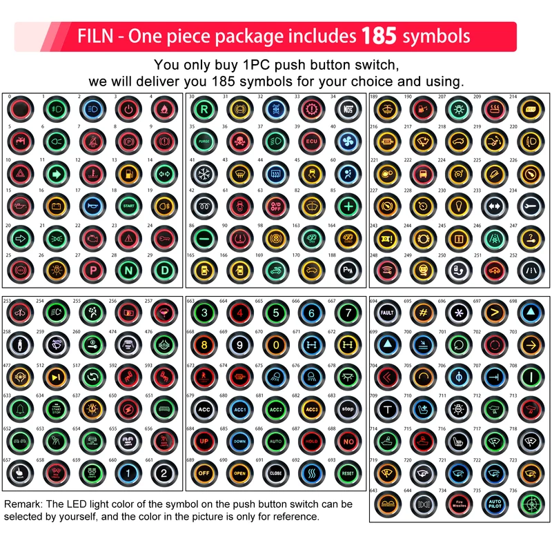 FILN Push Button Switch 19MM Waterproof 12V 5A Ring Screw Pins LED Momentary Normally Open Latching type Normally Closed Push Button ON OFF Car Marine Switches