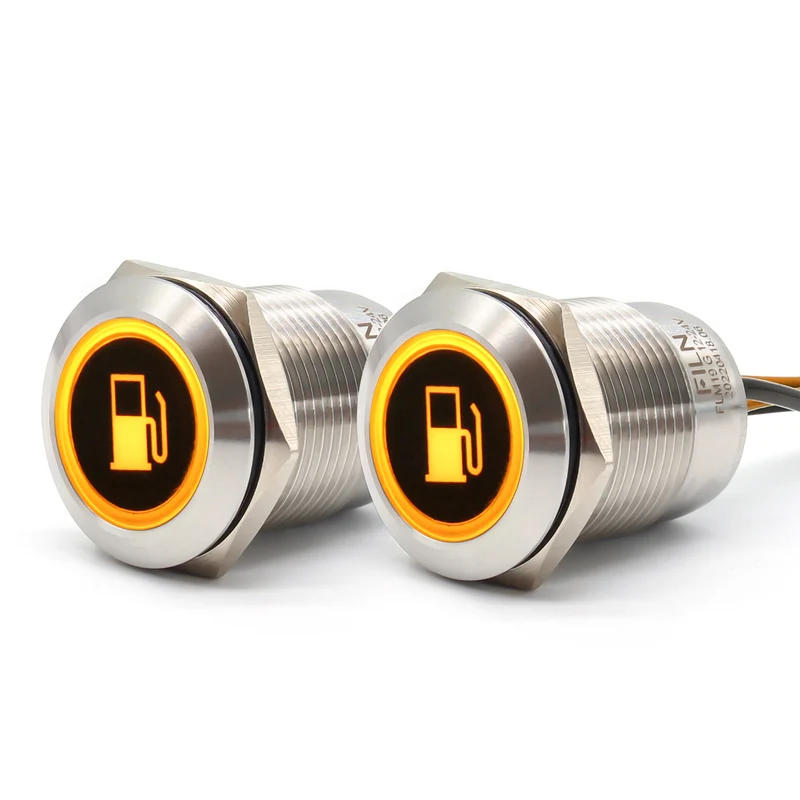 FILN Metal Push Button Switches for for Automotive Boat Marine Truck Car Switch 2Pcs 19MM 3/4" in Red Green Yellow Blue White 12V 24V LED IP67 Waterproof with Momentary or Latching