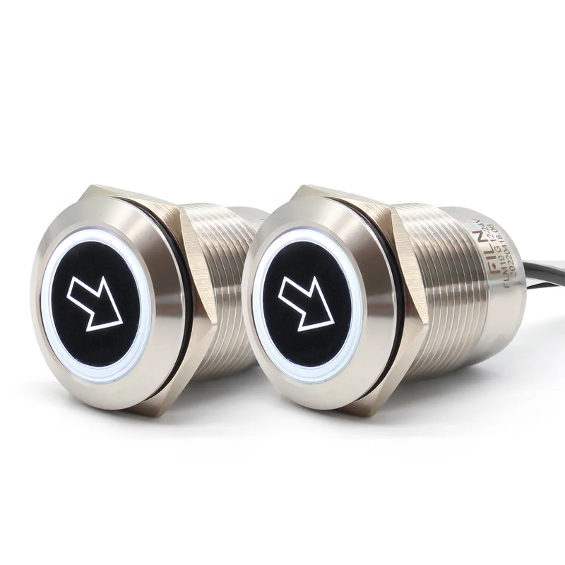 FILN Metal Push Button Switches for for Automotive Boat Marine Truck Car Switch 2Pcs 19MM 3/4" in Red Green Yellow Blue White 12V 24V LED IP67 Waterproof with Momentary or Latching