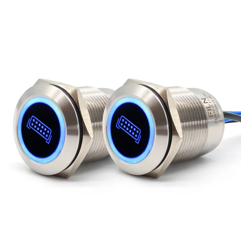 FILN Metal Push Button Switches for for Automotive Boat Marine Truck Car Switch 2Pcs 19MM 3/4" in Red Green Yellow Blue White 12V 24V LED IP67 Waterproof with Momentary or Latching
