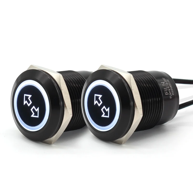 FILN Metal Push Button Switches for for Automotive Boat Marine Truck Car Switch 2Pcs 19MM 3/4" in Red Green Yellow Blue White 12V 24V LED IP67 Waterproof with Momentary or Latching