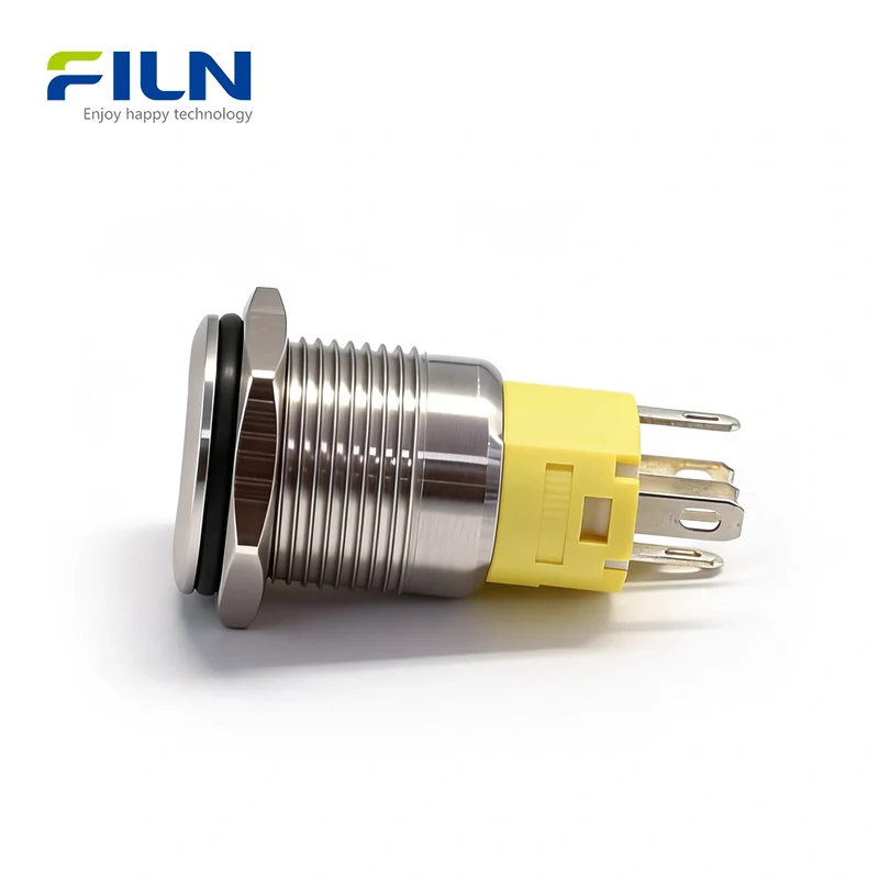 Metal Push Button Switch 12v Ring Power Symbol 16mm LED light 5Pin Terminal FILN