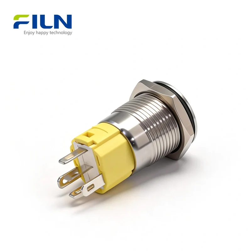 Metal Push Button Switch 12v Ring Power Symbol 16mm LED light 5Pin Terminal FILN