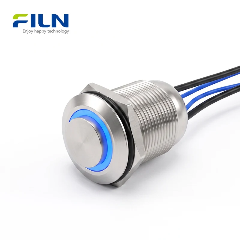 19mm Electronic Push Button Switch Pre-wired Stainless Steel Ring LED Control Panel FILN