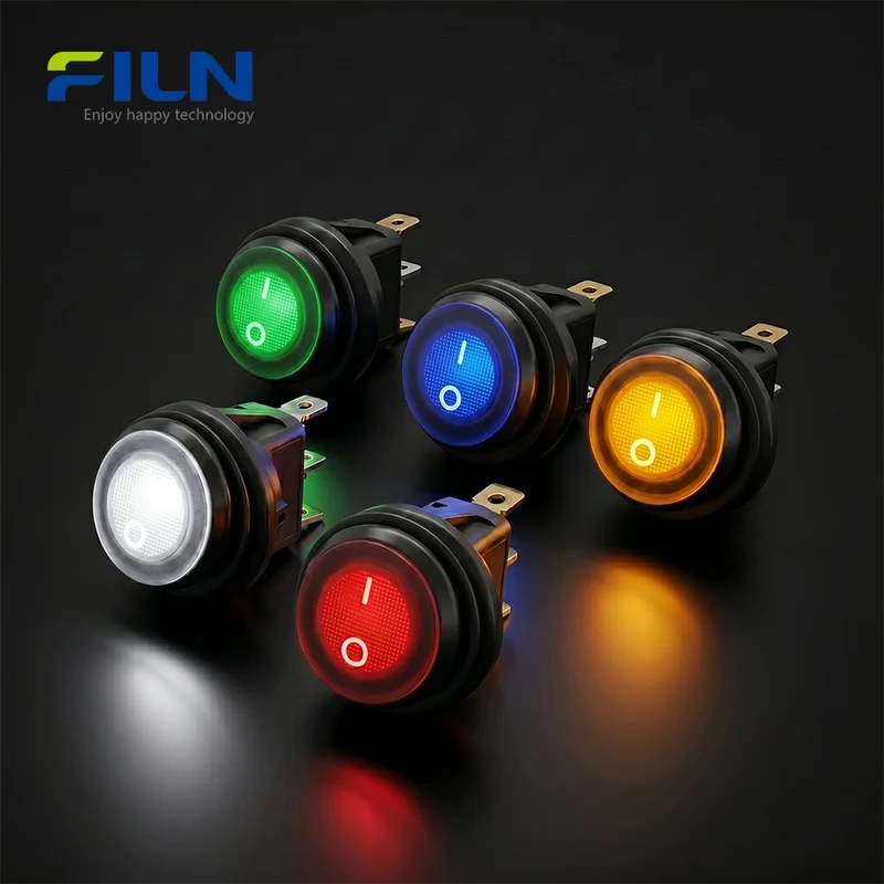 Round Rocker Switch KCD1 3-Pin ON-OFF Waterproof witch LED Light 5V-220v Rocker Switch FILN