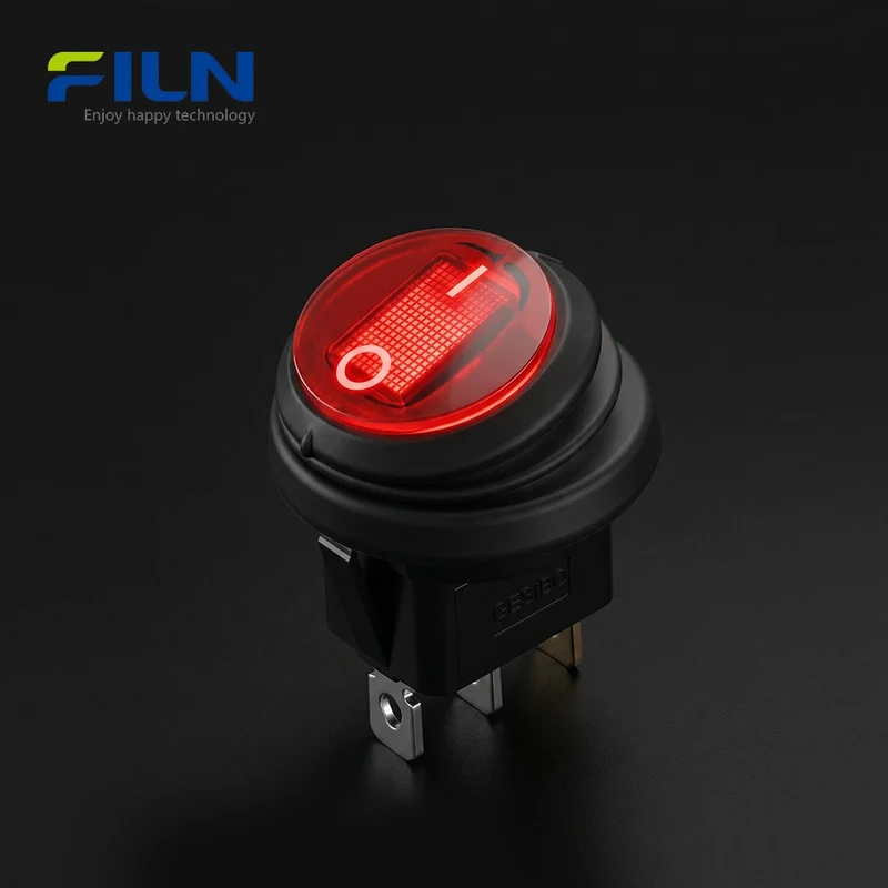 Round Rocker Switch KCD1 3-Pin ON-OFF Waterproof witch LED Light 5V-220v Rocker Switch FILN