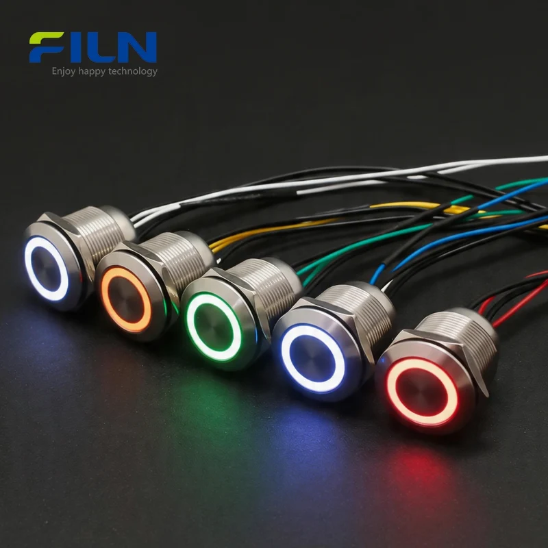12 Volt Momentary Push Button Switch 22mm Metal Waterproof 15cm Pre-wired FILN
