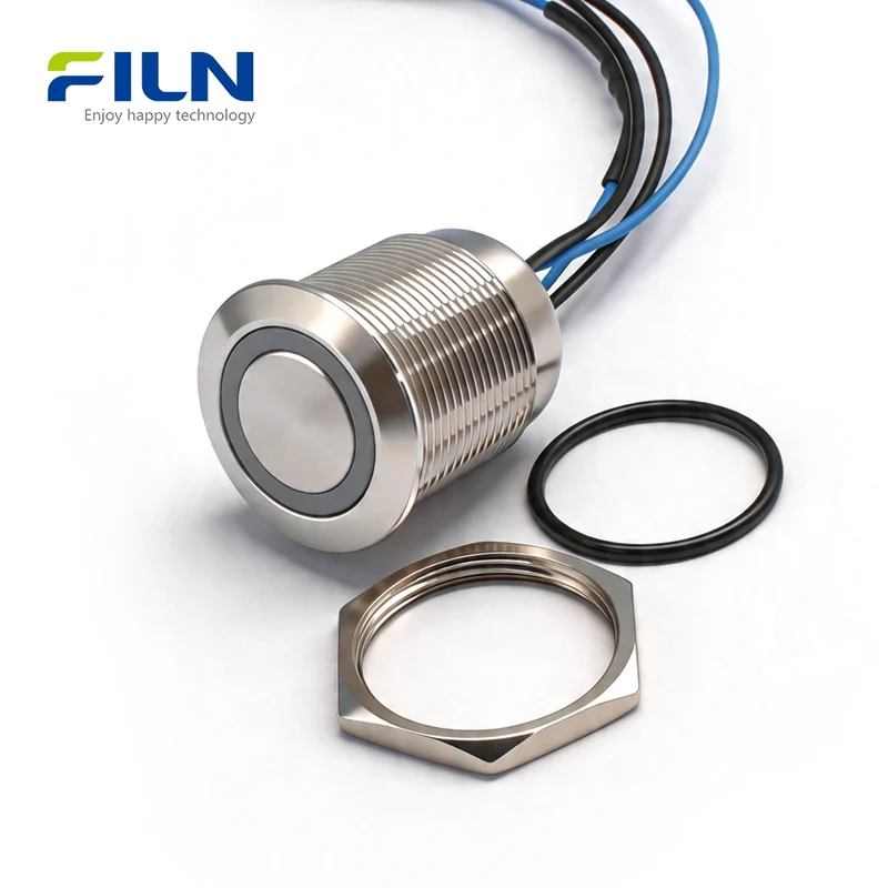 12 Volt Momentary Push Button Switch 22mm Metal Waterproof 15cm Pre-wired FILN