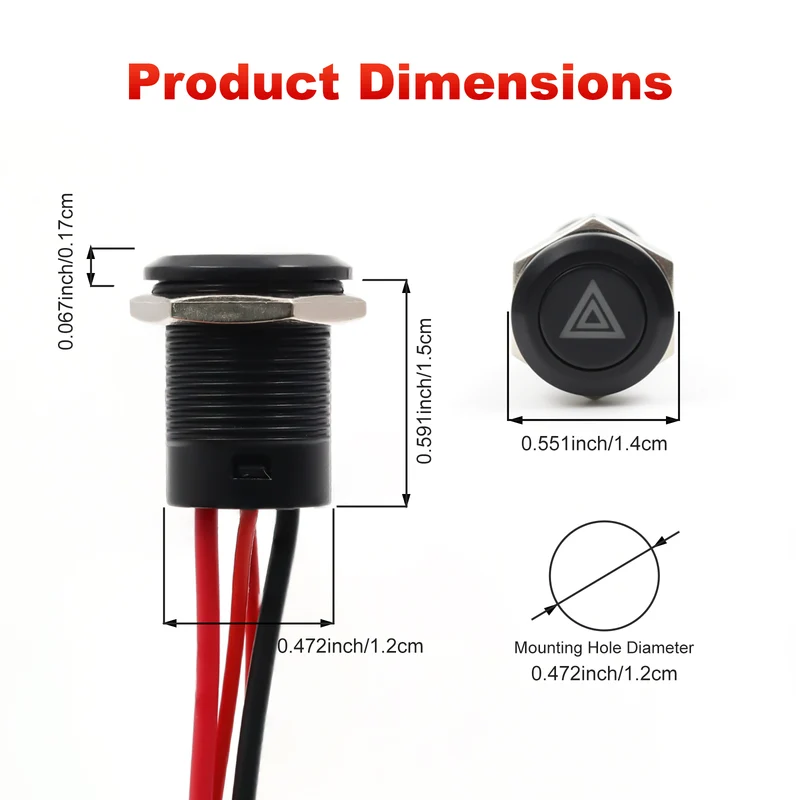 New 12MM Red Custom 12V Push Button Switches