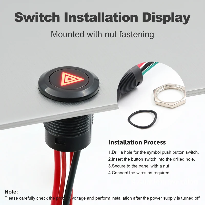 New 12MM Red Custom 12V Push Button Switches