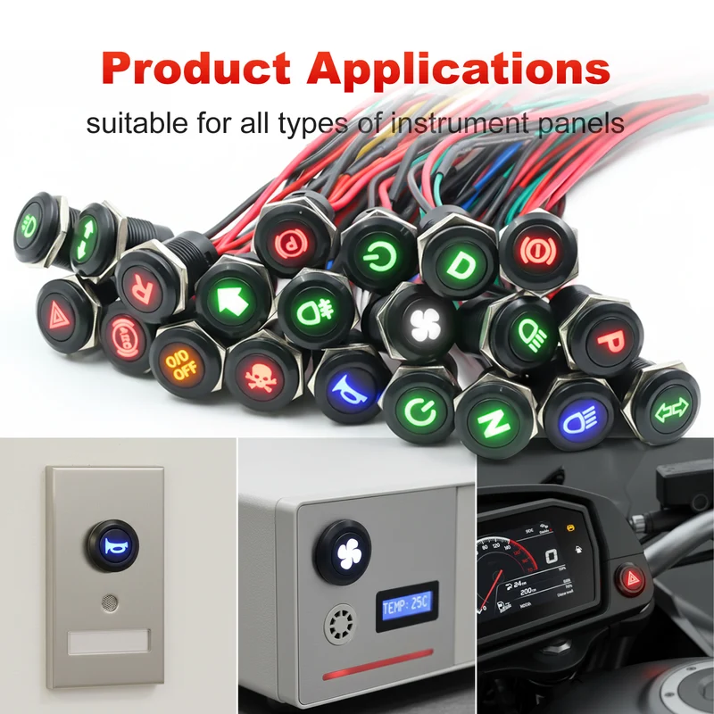 New 12MM Red Custom 12V Push Button Switches