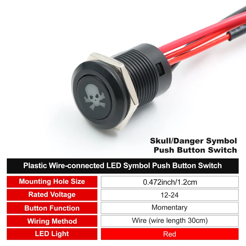 New 12MM Red Custom 12V Push Button Switches