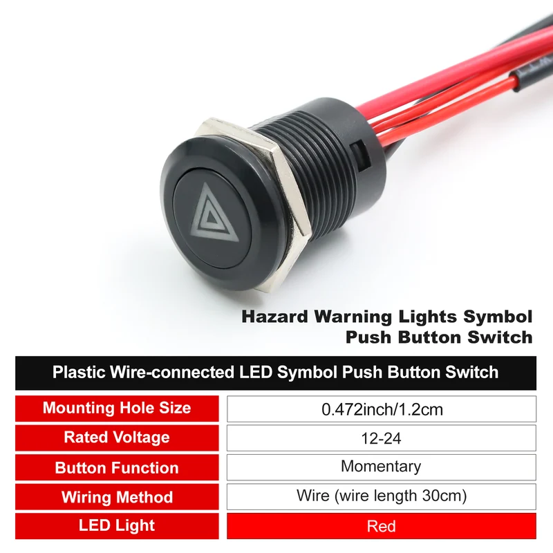 New 12MM Red Custom 12V Push Button Switches