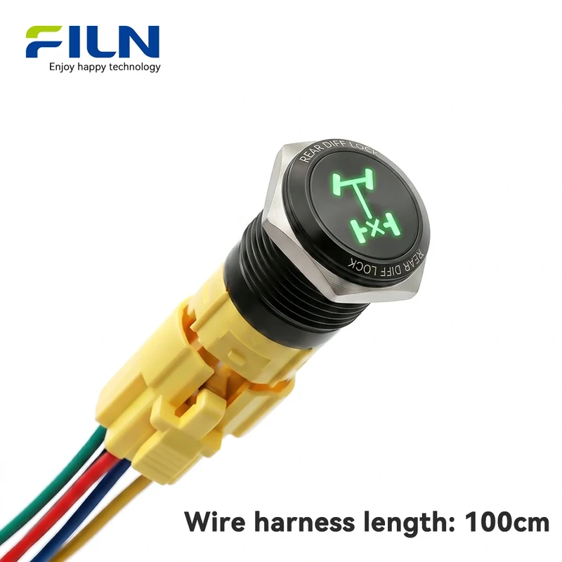 Custom Push Button Diff Lock Symbol Latching 12V 16mm Metal Wire Harness Panel Mount Automotive Marine FILN