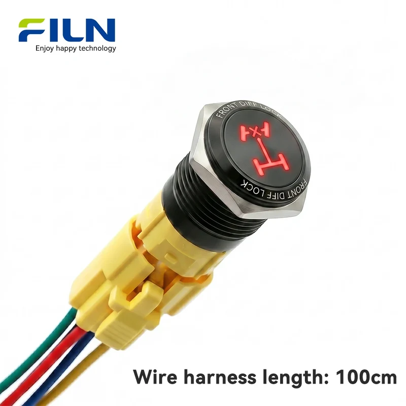 Custom Push Button Diff Lock Symbol Latching 12V 16mm Metal Wire Harness Panel Mount Automotive Marine FILN
