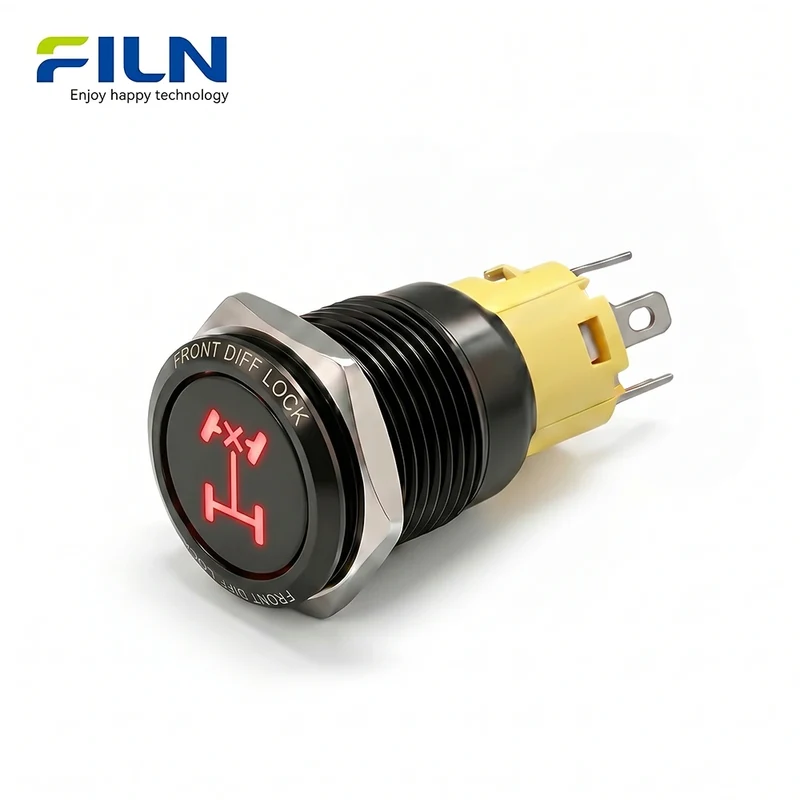Custom Push Button Diff Lock Symbol Latching 12V 16mm Metal Wire Harness Panel Mount Automotive Marine FILN