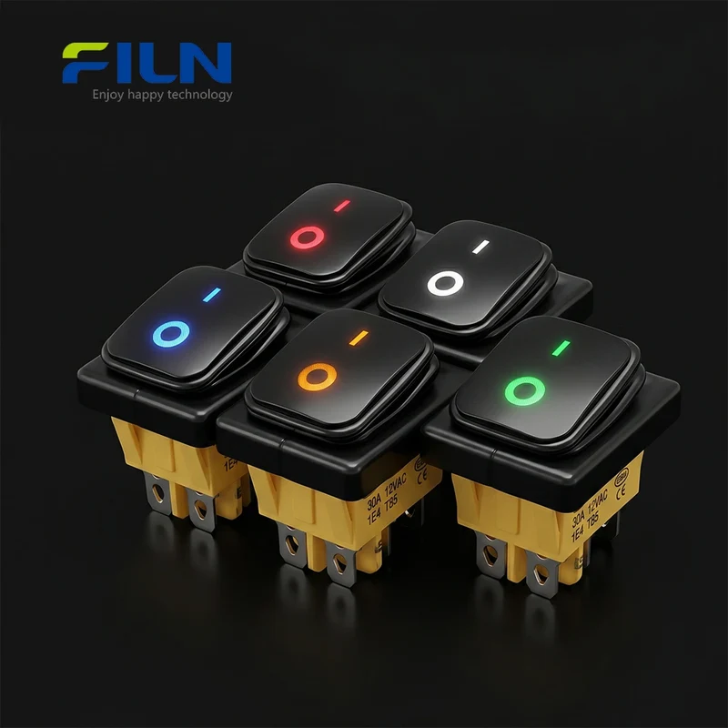 12V ON ON Rocker Switch Waterproof 6 Pin Illuminated 5V-220V Rocker Switch FILN