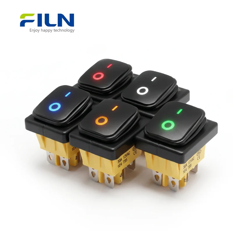 12V ON ON Rocker Switch Waterproof 6 Pin Illuminated 5V-220V Rocker Switch FILN