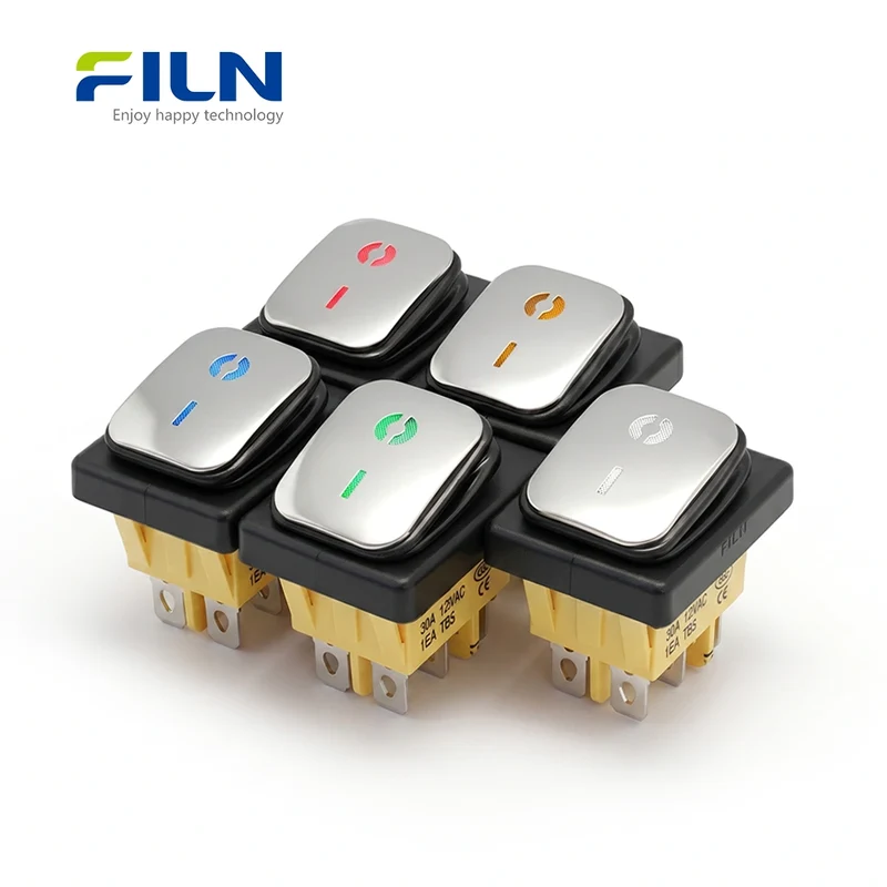 12V ON ON Rocker Switch Waterproof 6 Pin Illuminated 5V-220V Rocker Switch FILN