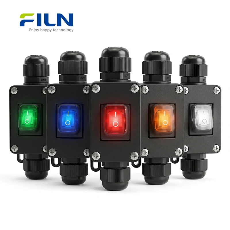 Small Junction Box IP65 Waterproof with KCD1 LED Rocker Switch 3PIN Terminal - FILN Custom
