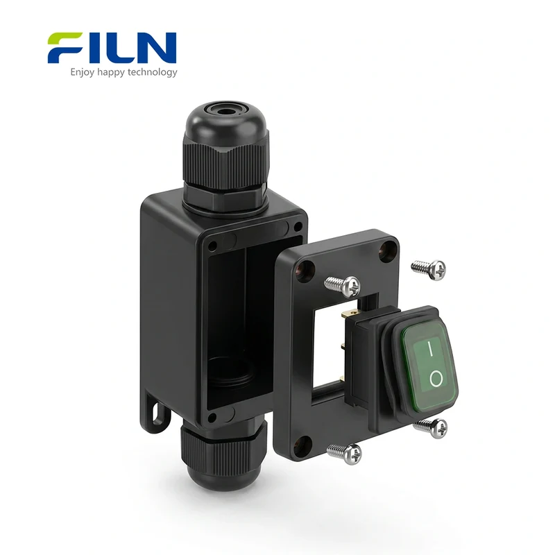 Small Junction Box IP65 Waterproof with KCD1 LED Rocker Switch 3PIN Terminal - FILN Custom
