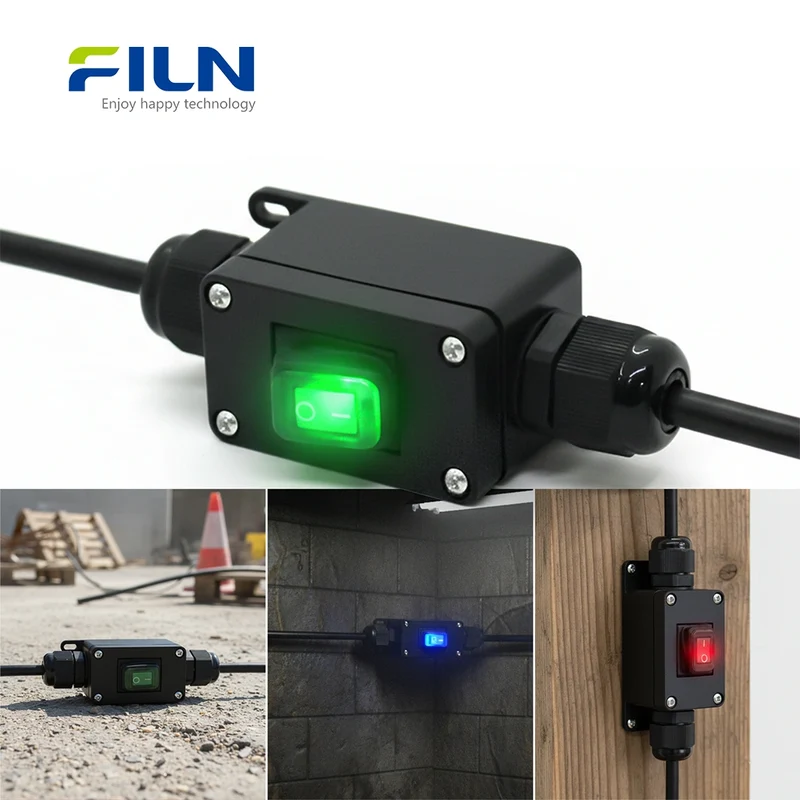 Small Junction Box IP65 Waterproof with KCD1 LED Rocker Switch 3PIN Terminal - FILN Custom