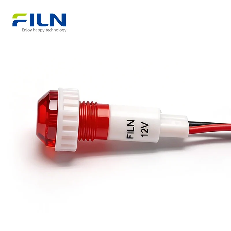 10mm Plastic Indicator Lamp Light 6-220V High Head Wire Lead Panel Mount FILN