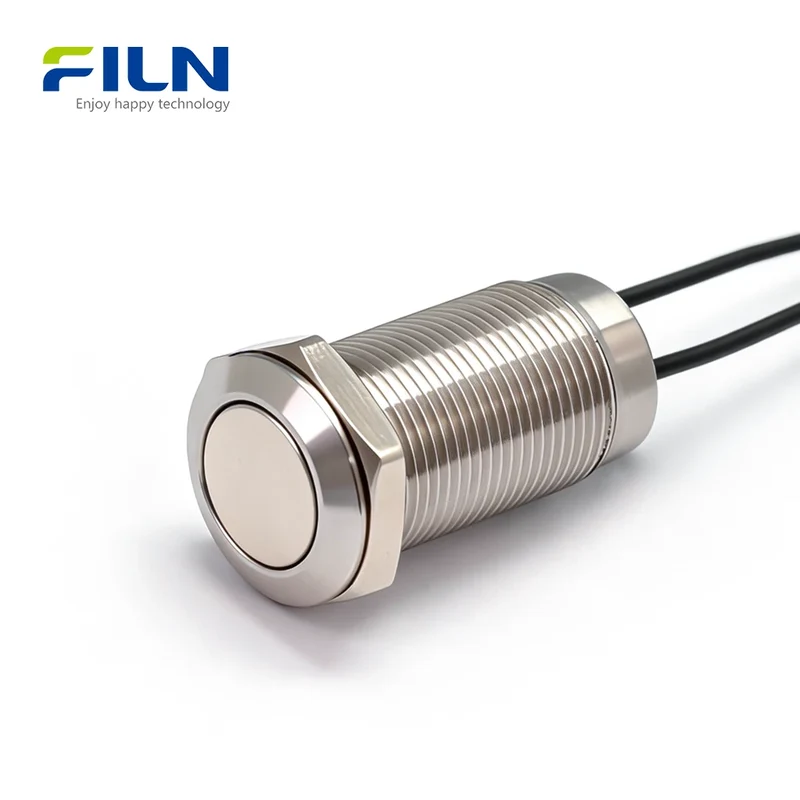 2PIN 12mm Small Switches Push Button Stainless Steel Flat Head Pre-wired IP65 FILN