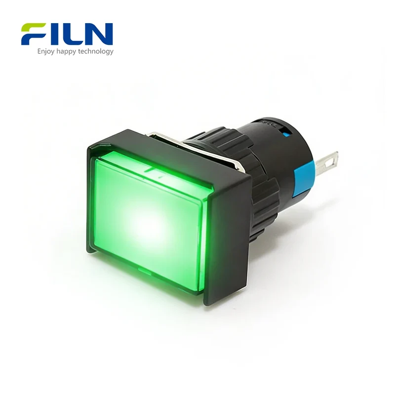 Plastic Green LED Pilot Light 220V 16mm Rectangular High Head Pin Terminal FILN