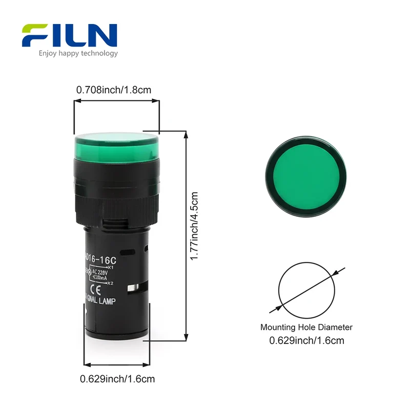 AD16 16mm Plastic Indicator Light 12V 24V 220V Screw Terminal Panel Mount for FILN