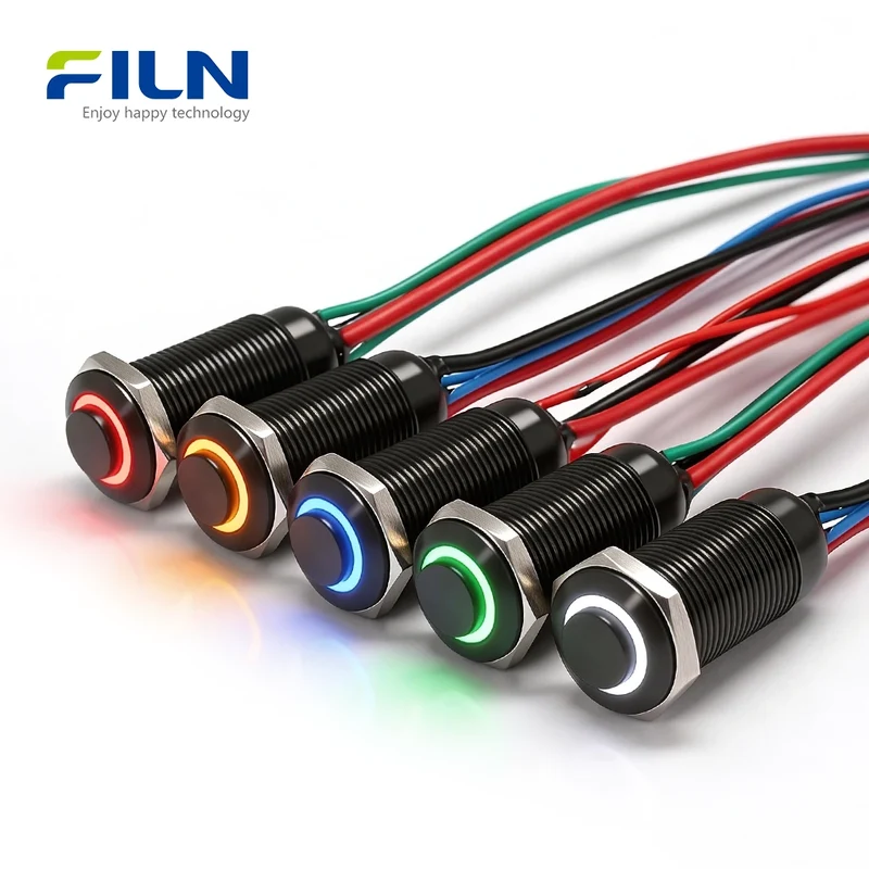 12mm Stainless Steel Push Button Motorcycle Switch LED Ring Momentary Latching 12-220V FILN
