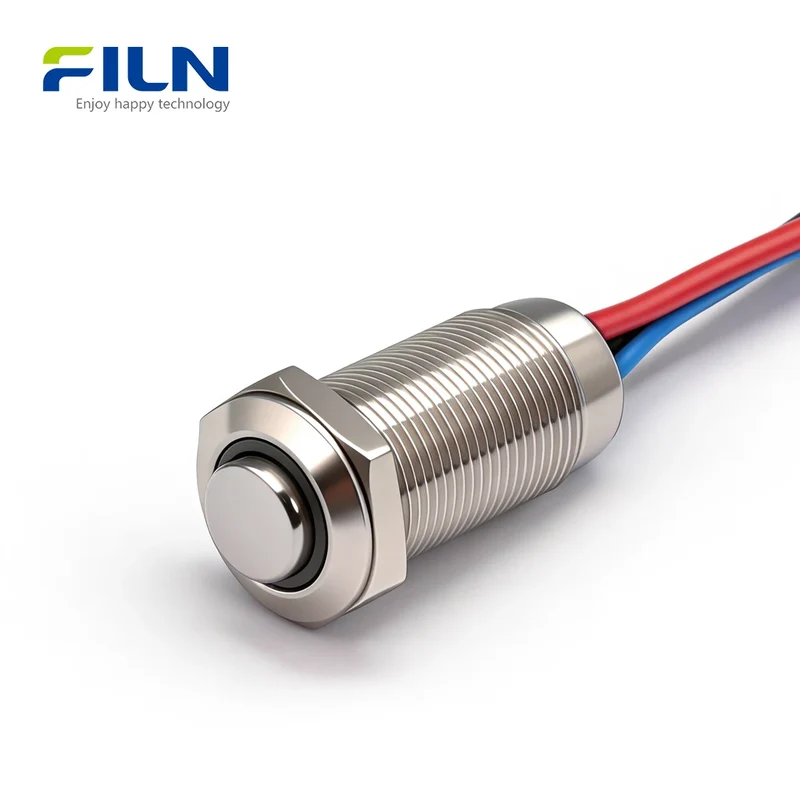 12mm Stainless Steel Push Button Motorcycle Switch LED Ring Momentary Latching 12-220V FILN