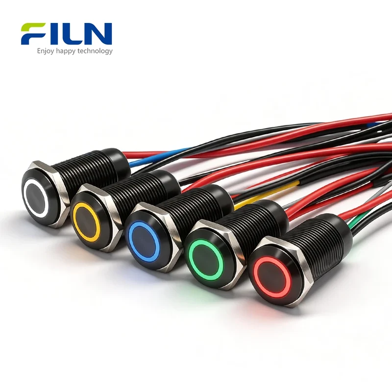 12V LED Push Button Switch 12mm Stainless Steel 15cm Pre-wired Momentary Switch FILN