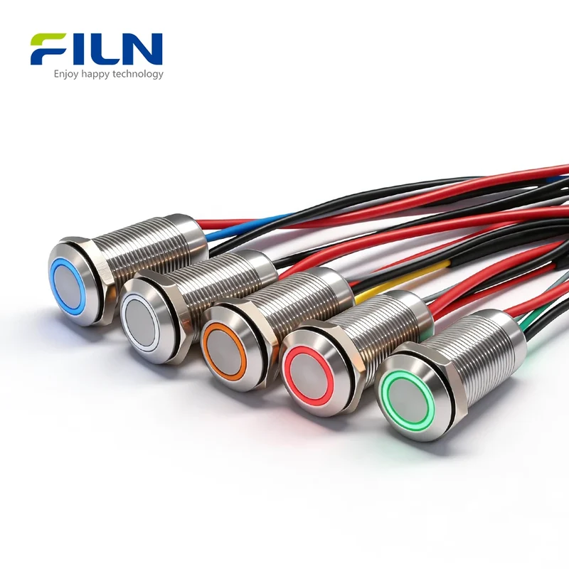 12V LED Push Button Switch 12mm Stainless Steel 15cm Pre-wired Momentary Switch FILN