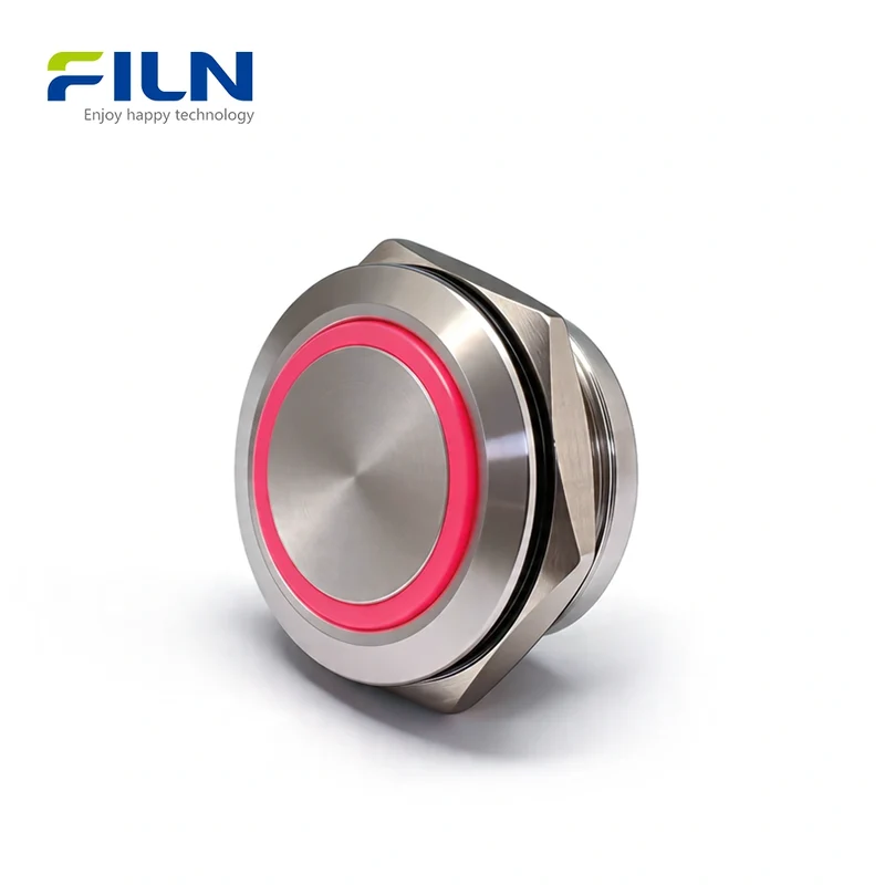 22mm Lighted Push Button Switch Ultra-short Body Momentary 4-Pin 12V-220V Metal FILN