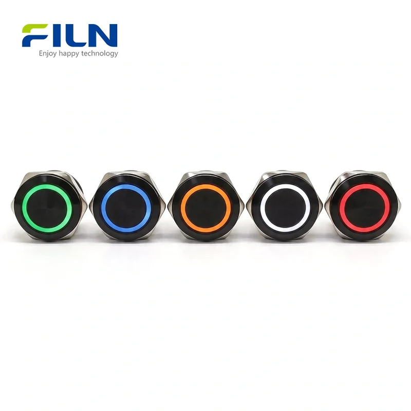 22mm Lighted Push Button Switch Ultra-short Body Momentary 4-Pin 12V-220V Metal FILN