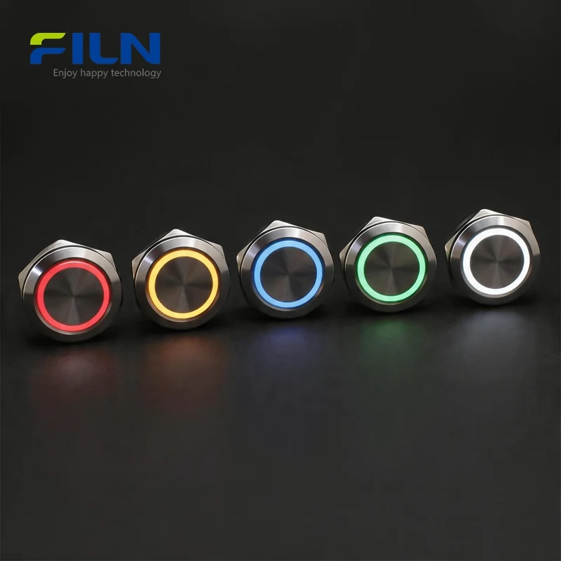 22mm Lighted Push Button Switch Ultra-short Body Momentary 4-Pin 12V-220V Metal FILN
