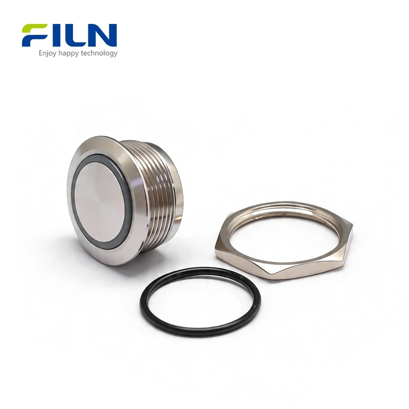 22mm Lighted Push Button Switch Ultra-short Body Momentary 4-Pin 12V-220V Metal FILN