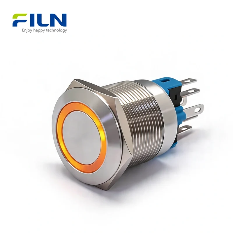 Button Push Switch 22mm Stainless Steel 12V-220V Ring LED 6-Pin Terminal | FILN