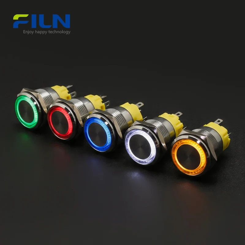 Illuminated Momentary Switch Push Button Stainless Steel 5-Pin LED Concave-head | FILN