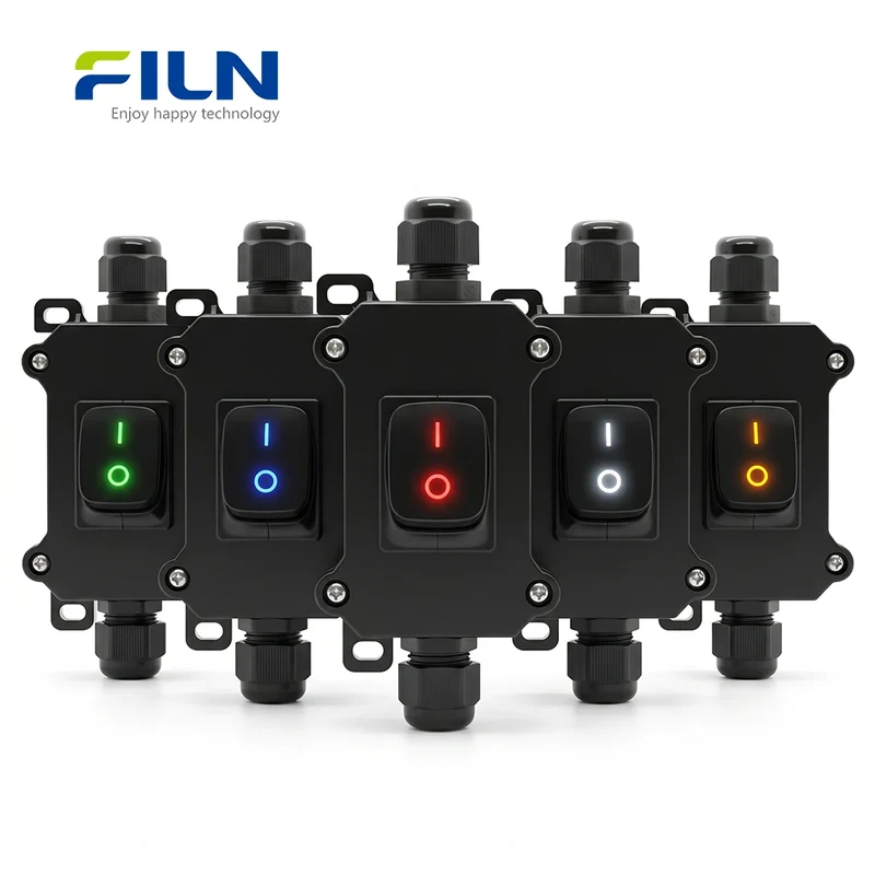 Plastic Junction Box with KCD4 4-Pin 30A Waterproof Rocker Switch FILN Custom IP65
