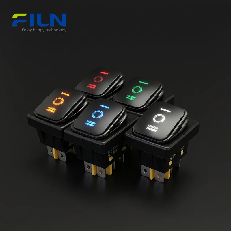 3 Position Rocker Switch ON-OFF-ON Black Painted Surface 30x22mm 30A Waterproof KCD4 6Pin FILN